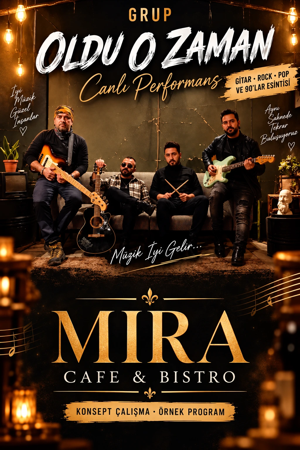Mira Cafe Bistro için hazırlanmış örnek canlı müzik afişi; konsept çalışma